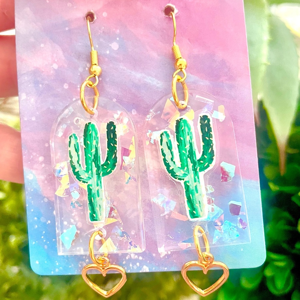 Acrylic Cactus Dangle Earrings